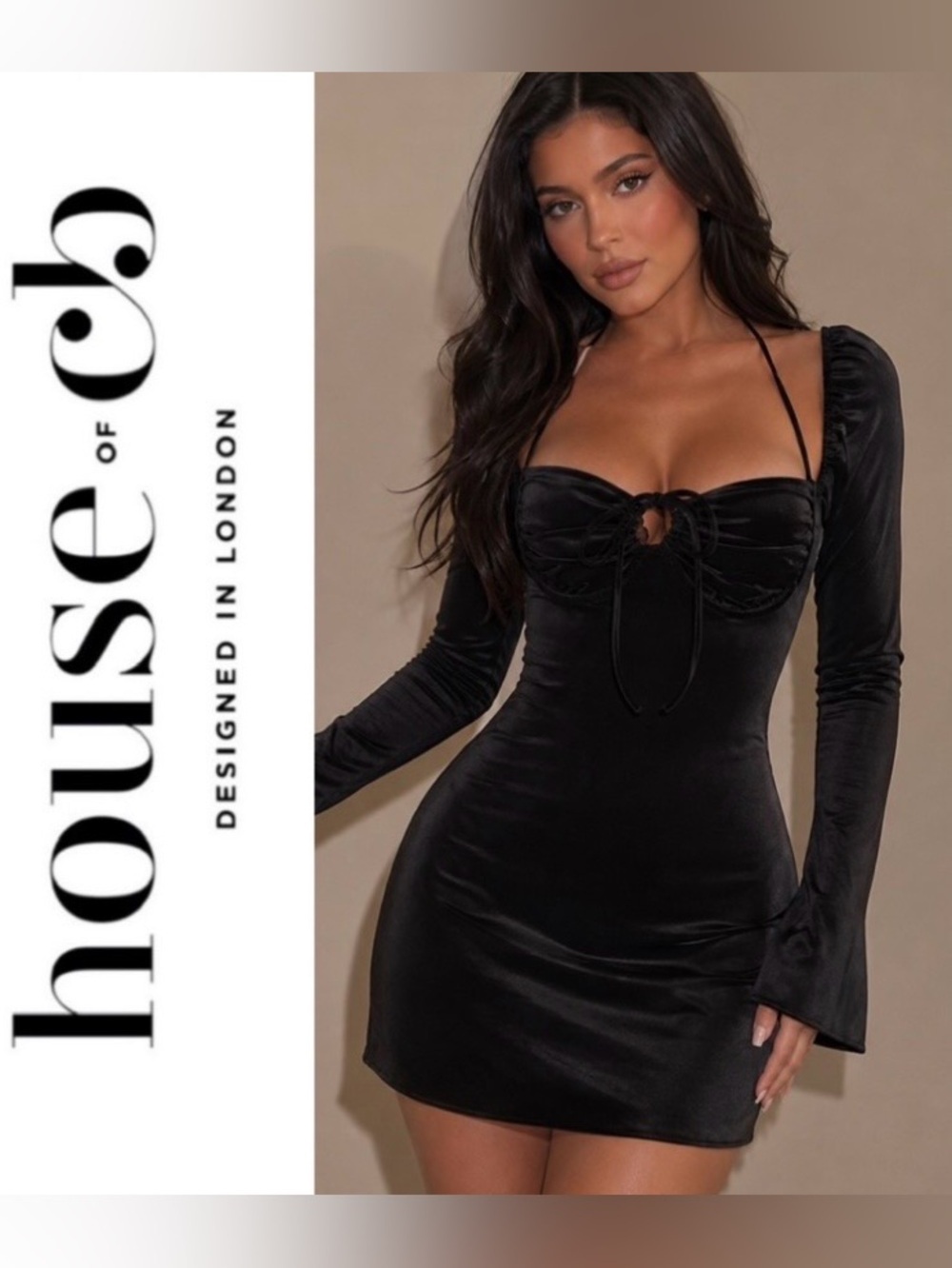 House of CB Black Velvet Babydoll Dress $239